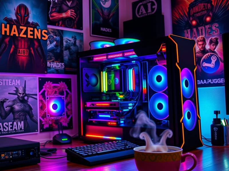 An engaging visual representation of AI in gaming, showcasing a player interacting with a futuristic game interface, surround