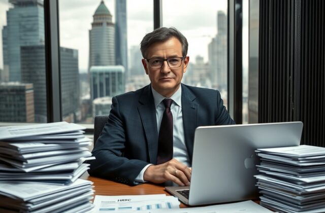 An image depicting a business meeting in a modern office, with financial documents and charts on the table, illustrating the